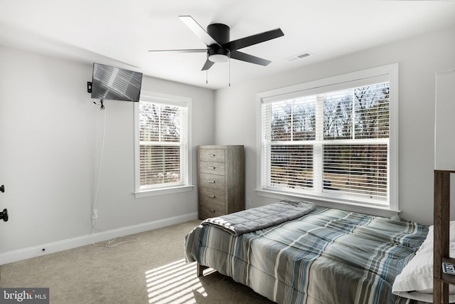 bedroom featuring carpet flooring and ceiling fan