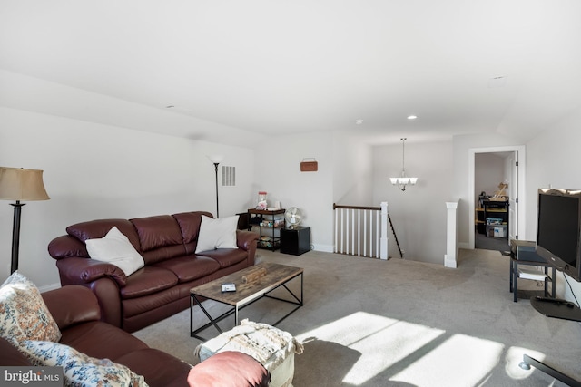 living room with light colored carpet