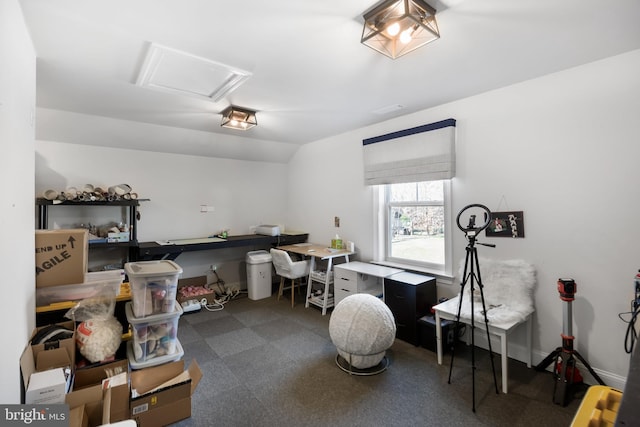 office area featuring lofted ceiling