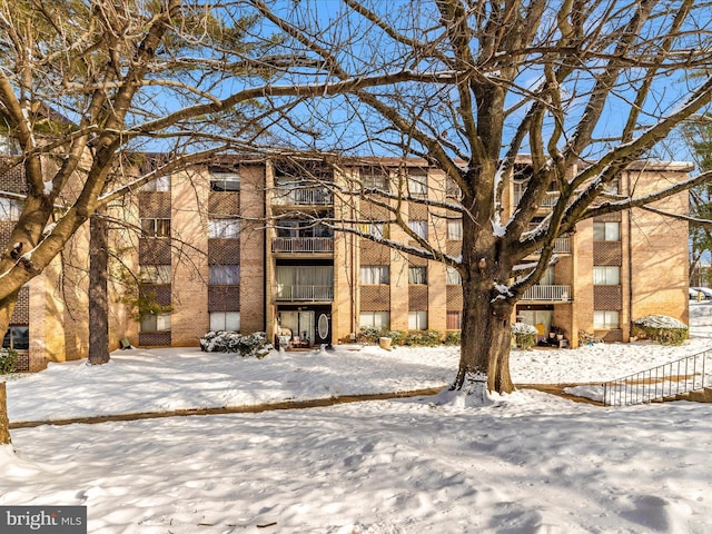 view of snow covered building