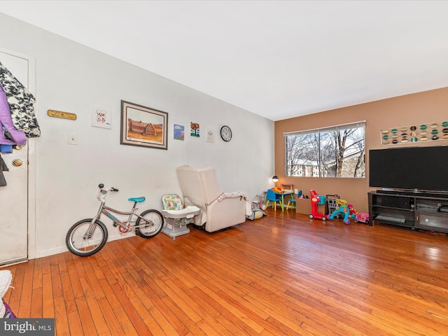 recreation room with light hardwood / wood-style floors