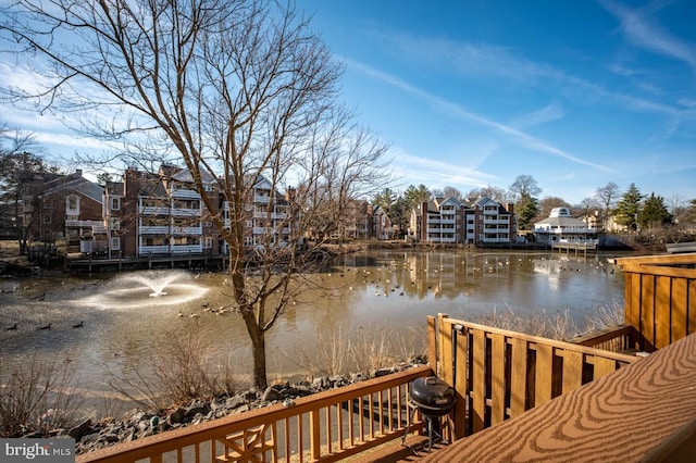 dock area with a water view