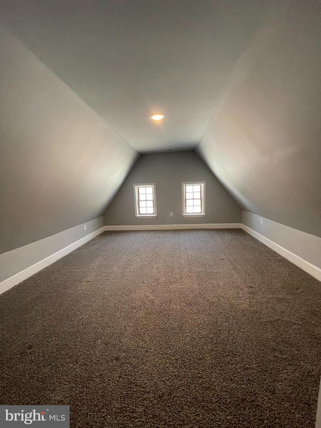 bonus room with carpet floors and lofted ceiling