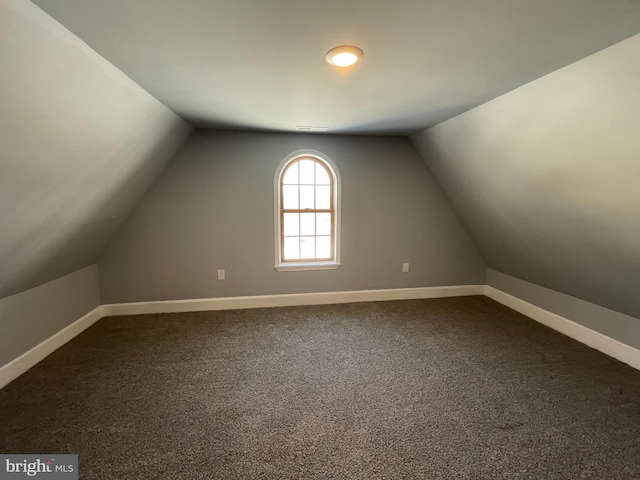 bonus room with carpet flooring and vaulted ceiling