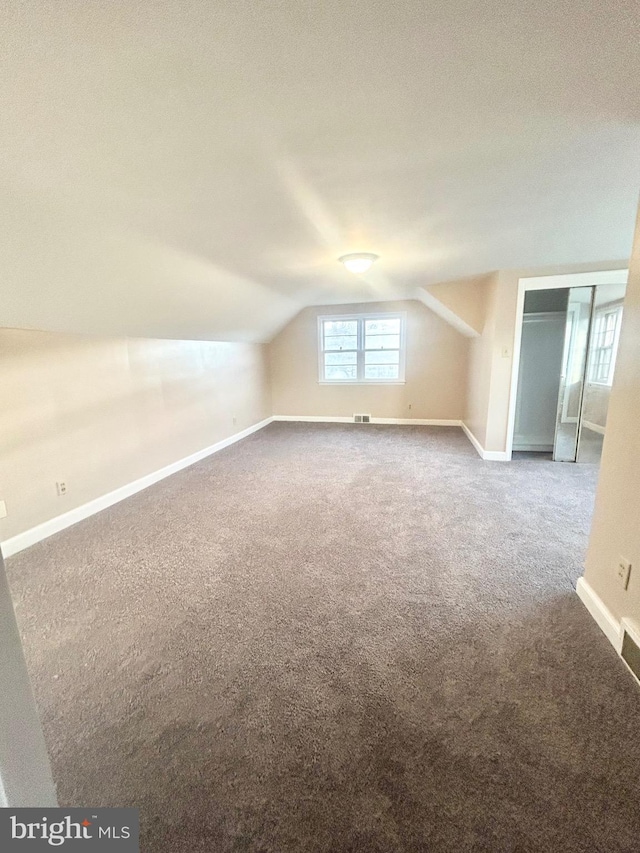 additional living space featuring carpet flooring and lofted ceiling