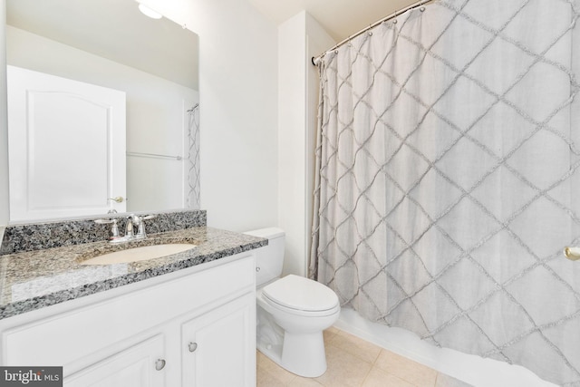 bathroom featuring vanity, toilet, and tile patterned flooring