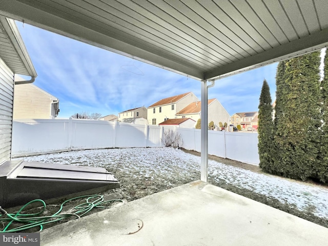 view of snow covered patio