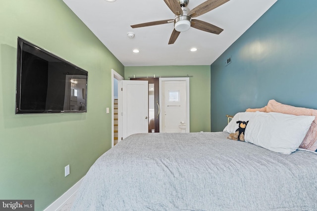 bedroom featuring ceiling fan