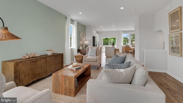 living room with light hardwood / wood-style floors