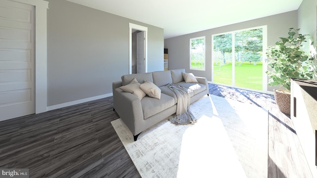 living room with dark hardwood / wood-style flooring