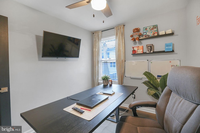 home office featuring ceiling fan