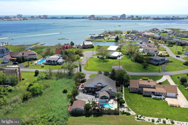 bird's eye view featuring a water view