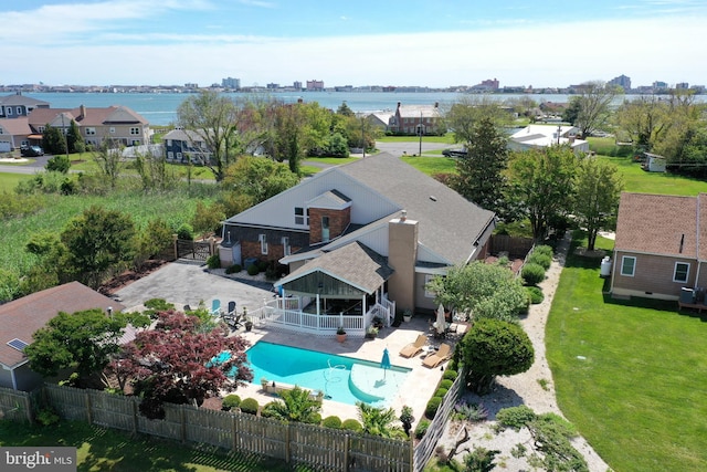 aerial view with a water view