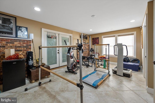 exercise room with french doors