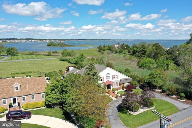 bird's eye view featuring a water view