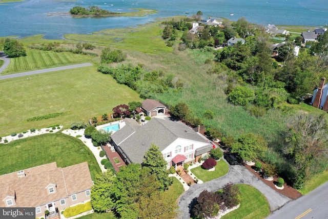 aerial view with a water view