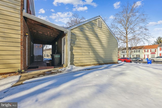 view of snow covered exterior