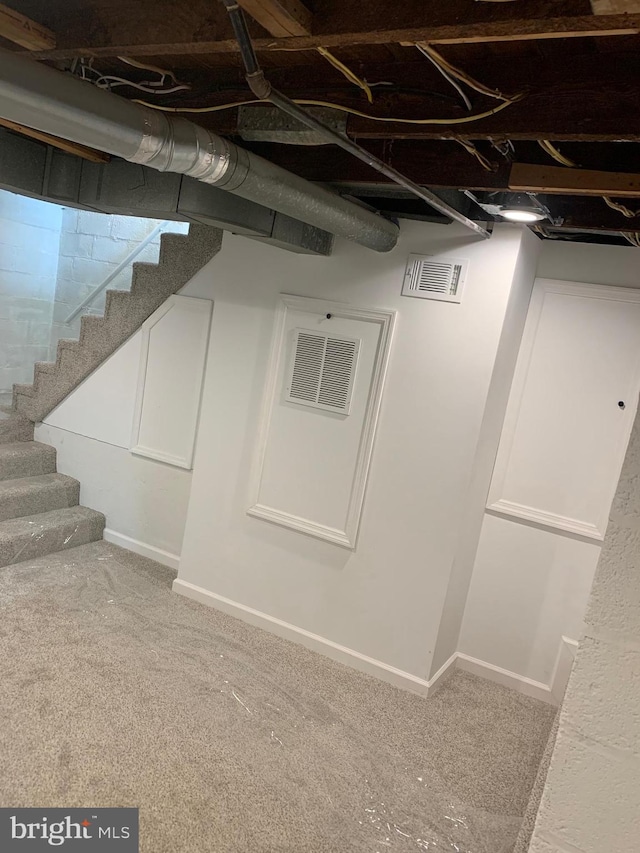 basement with carpet floors