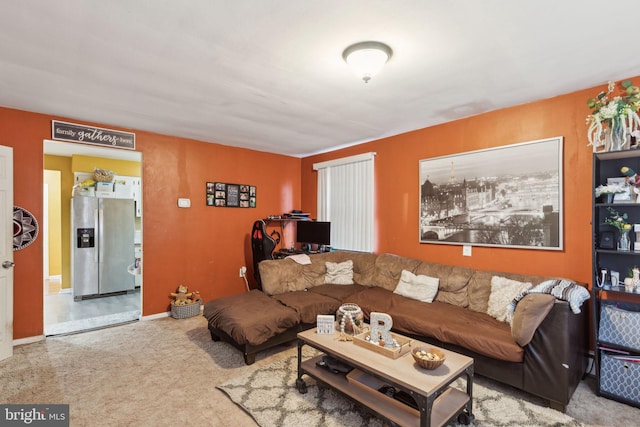 living room featuring light colored carpet