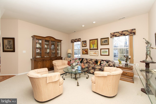 living room featuring carpet floors