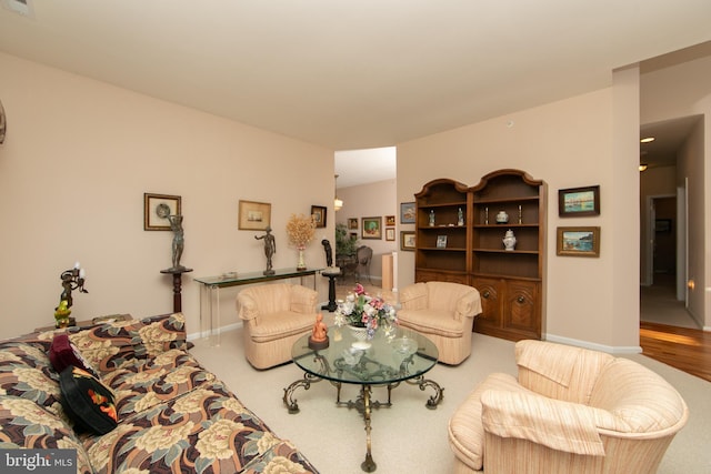 living room featuring carpet