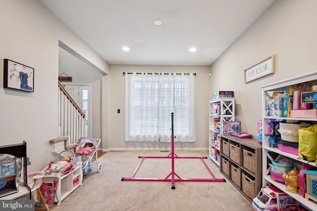 game room featuring carpet flooring