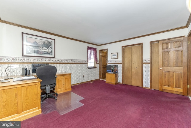 view of carpeted home office