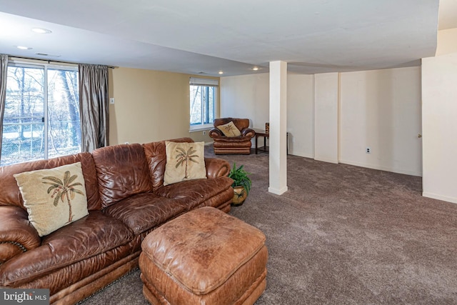 carpeted living room featuring a wealth of natural light