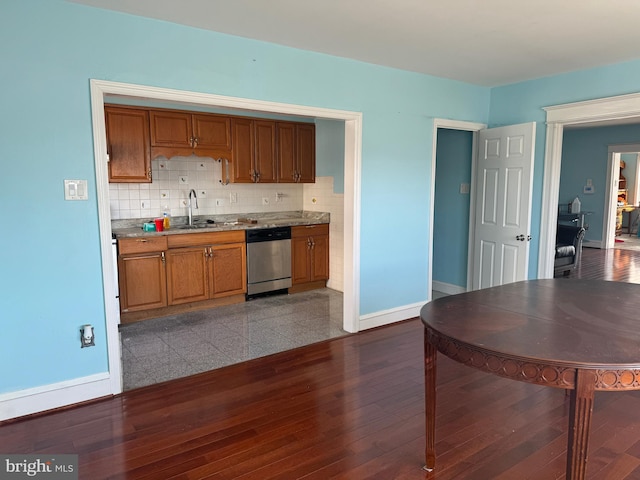 kitchen featuring decorative backsplash, sink, and stainless steel dishwasher