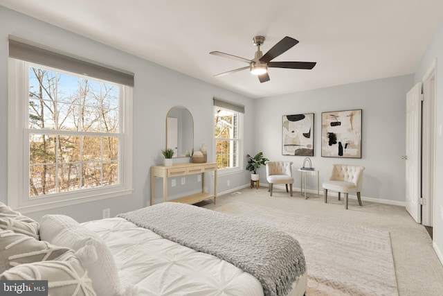 bedroom featuring carpet flooring and ceiling fan