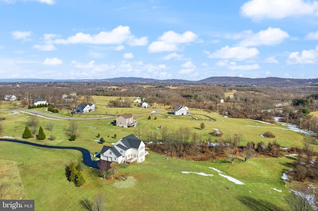 birds eye view of property with a mountain view