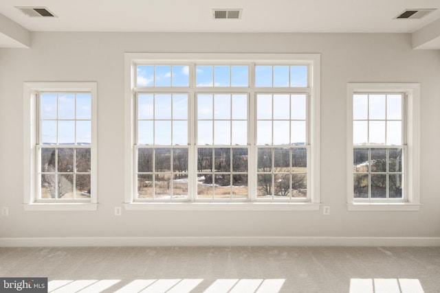 unfurnished room with a healthy amount of sunlight and carpet