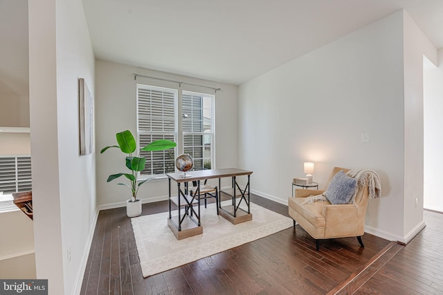 office with baseboards and wood-type flooring