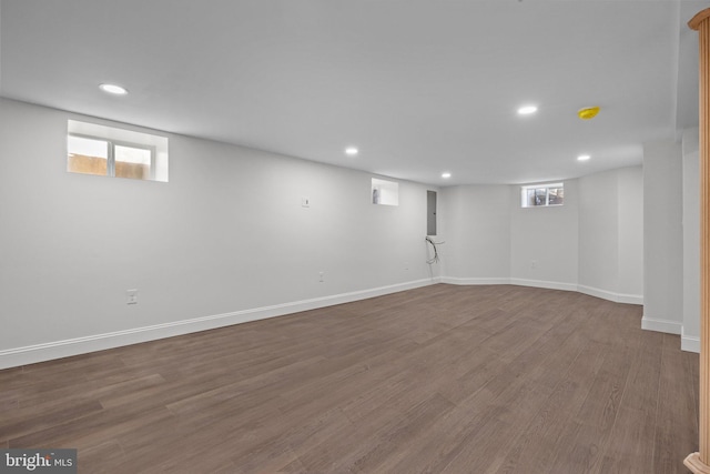 basement featuring wood-type flooring