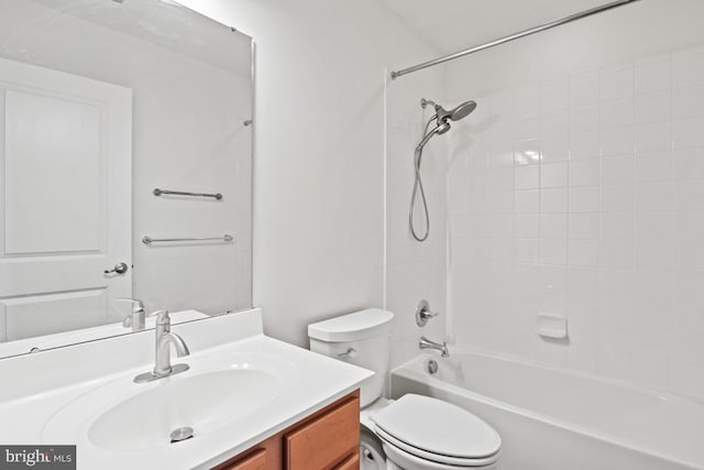 full bath with toilet, bathing tub / shower combination, and vanity