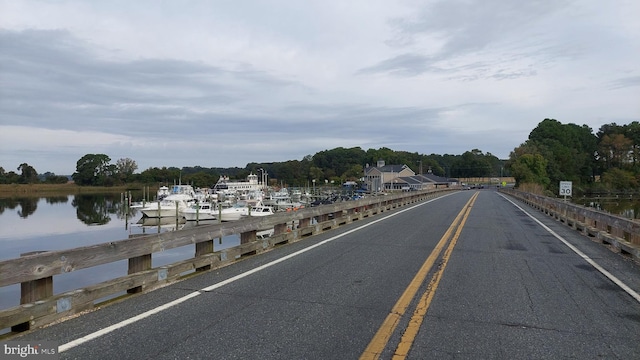 view of road with a water view