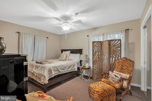 bedroom with carpet flooring and ceiling fan