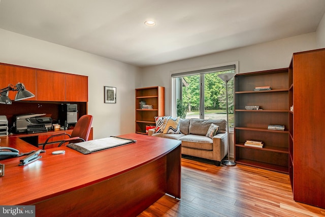 office with light hardwood / wood-style flooring