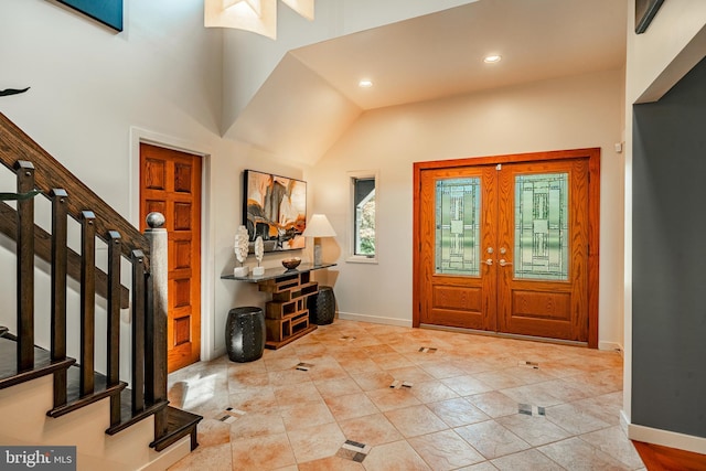 entryway featuring french doors