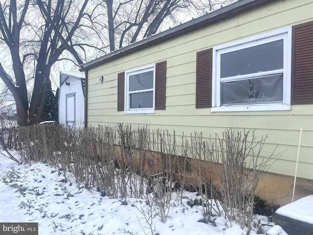 view of snow covered exterior