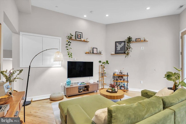 living room with light wood-type flooring