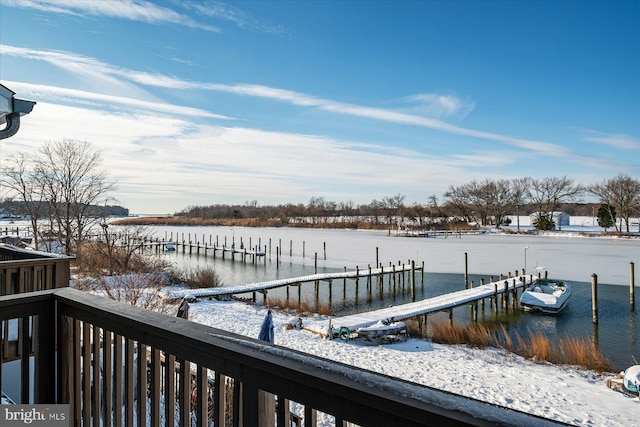 dock area with a water view