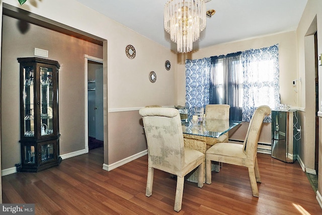 dining room featuring dark wood-type flooring and a notable chandelier