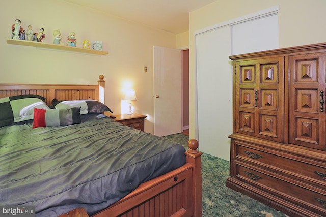 bedroom featuring carpet flooring and a closet