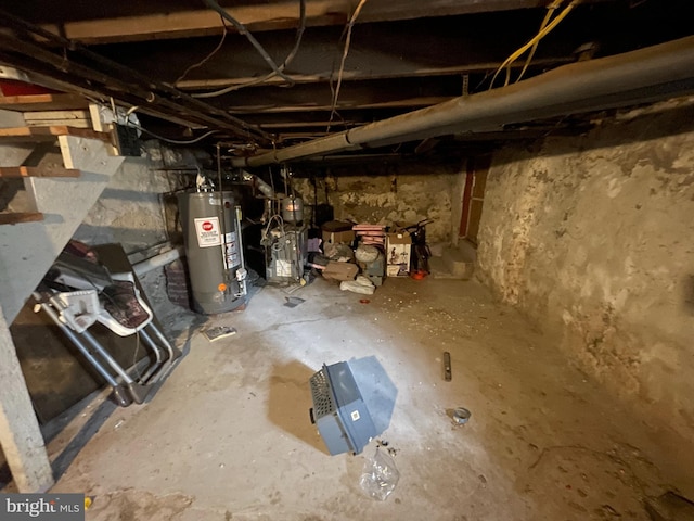 basement featuring water heater