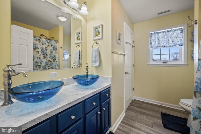 bathroom featuring hardwood / wood-style floors, toilet, and vanity