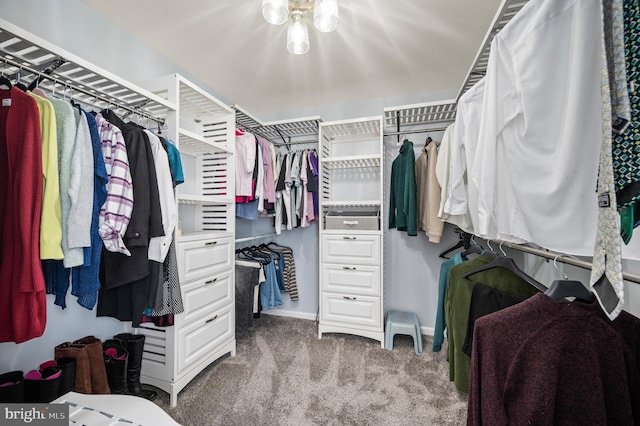 spacious closet with dark carpet