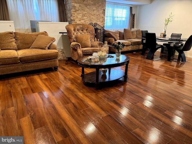 living area featuring hardwood / wood-style flooring