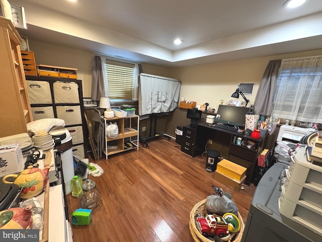 office space featuring recessed lighting and wood finished floors