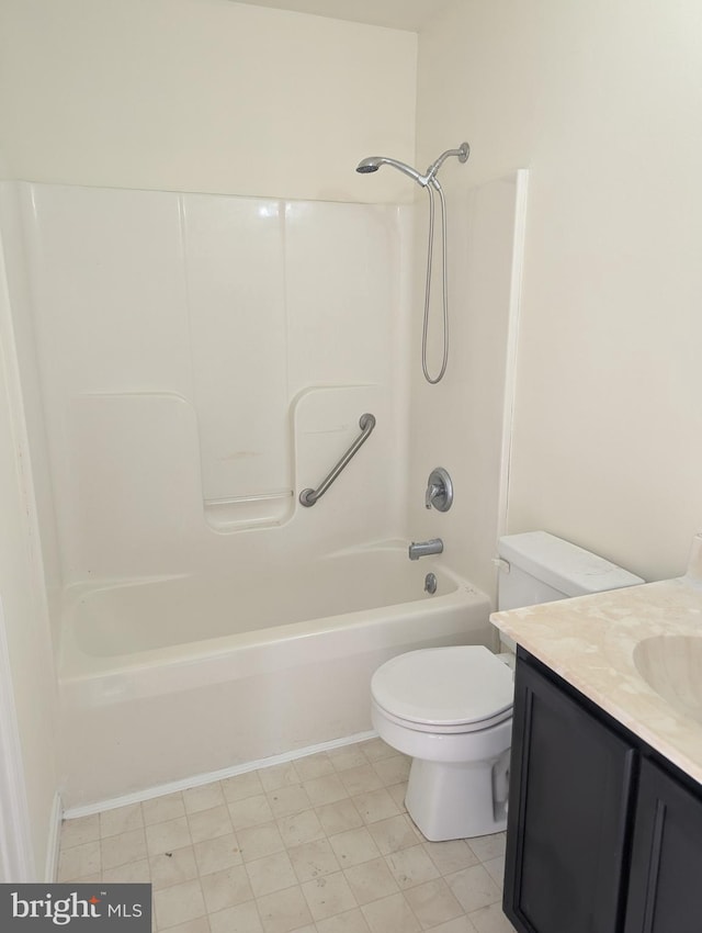 full bathroom with vanity, shower / bathtub combination, and toilet